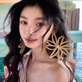 KAIMEI 2025 New Arrival Fashion Jewelry Bohemian Handmade Woven Hollow Large Flower Earrings for Women Oversized Rattan Earrings