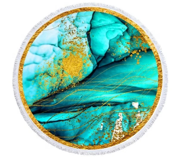 Wholesale Cheap Promotional Tropical Abstract Geode Pattern Custom Printed Microfiber Beach Towel Fringe High Water Absorption MegaBDM