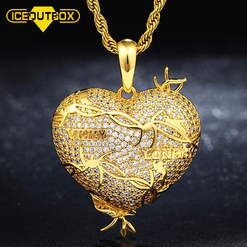 Bling Gold Plated Brass AAAAA CZ Diamond Men's Heart Pendant Charm Diamond Iced Out Gold Hip Hop Jewelry Pendant