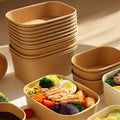 Wholesale Disposable Lunch Box Kraft Paper Square Lunch Box Heatable Paper Bowls With Lid Household Bento Boxes