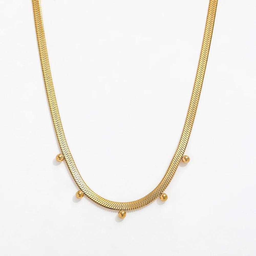 Joolim Jewelry 18K Gold Plated Snake Chain Beads Sweater Necklace Stainless Steel Jewelry Wholesale