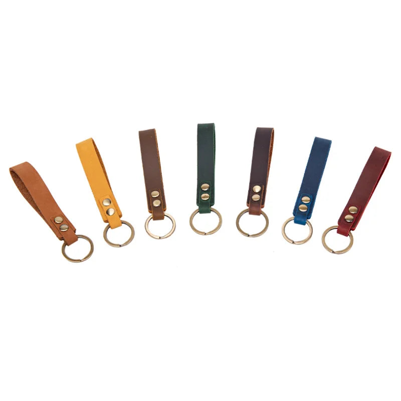 Vintage Genuine Leather Keychain Business Gifts Cowhide Leather Keyring Men Women Car Key Holder Strap