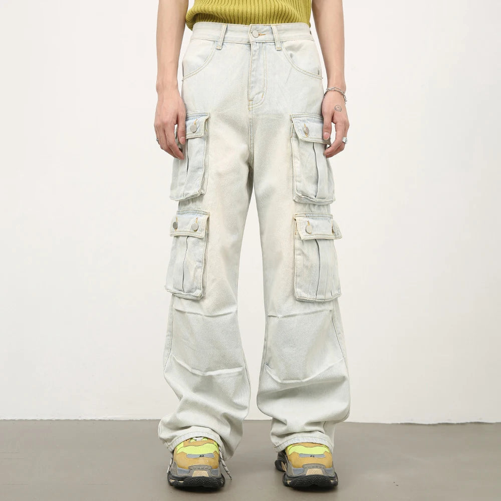 Customized Vintage Men's Eco-Friendly Summer Autumn Winter Streetwear Hip Hop Casual Breathable Wide Leg Jeans Stonewashed Loose