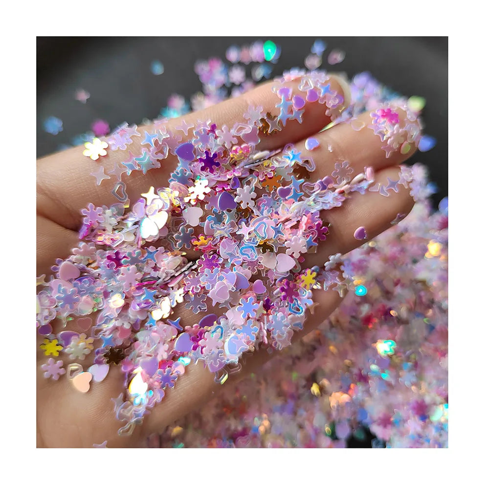 500g/bag Loose Colorful Sequins Beautiful Snowflake Flower Glitter Confetti Nail Art 3mm Sticker