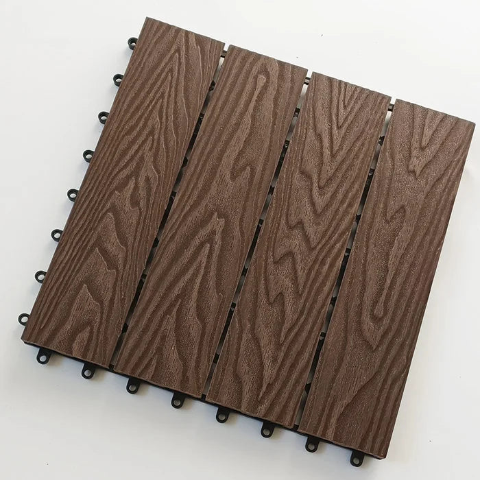 Modern 22 mm WPC DIY Decking Floor Tiles Anti-Slip Interlocking Design Brushed Wood Grain for Outdoor Garden Waterproof Feature