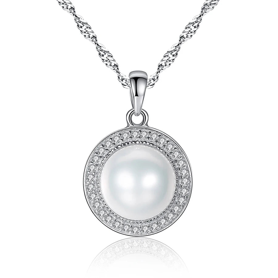 Fashion Jewelry 925 Sterling Silver Zircon Multicolor Freshwater Pearl Necklace Round Plate Pendant Clavicle Chain