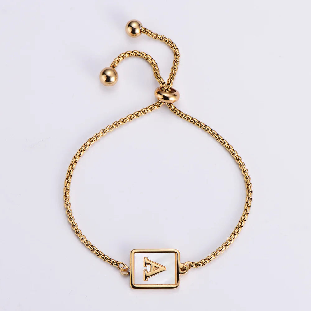 Hot Selling Simple 18karat Rectangular Adjustable Inlaid White Shell the Initials Bracelet