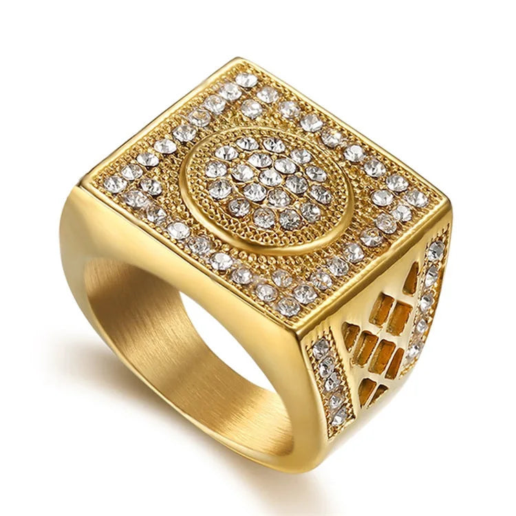 Men Gift Jewelry Stainless Steel Full Iced Out CZ Diamond Hip Hop Rings