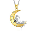 Fine Jewelry 925 Sterling Silver Two Tone 3A Zircon Mouse & Cheese Moon Pendant Necklace
