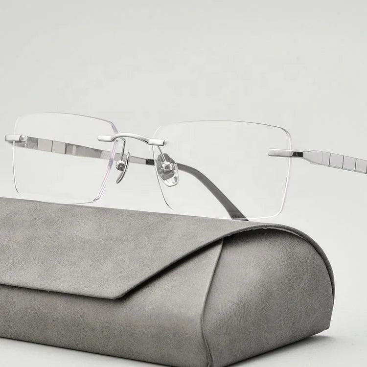 Men's Famous Brands Designer Eyeglasses Pure Titanium Frameless Optical Eyewear Solid Pattern Rimless Reading Spectacles