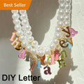 Custom DIY Initial 26 Letter Candy Color Stainless Steel 14K Gold Plated Pendant Drip Oil Enamel Women Choker 8mm Pearl Beads