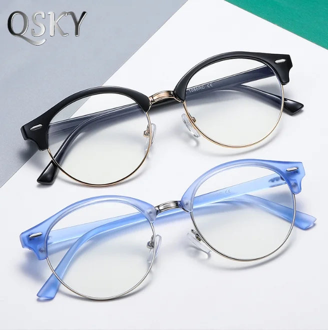 2024 Hot Selling Half Frame Blue Light Blocking Myopia Fashion Women Eyeglasses Rice Nail Round Spectacles Frame for Mens