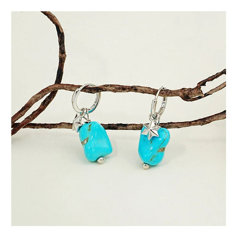 Free Video and Picture  925 Sterling Silver Earring Personality Niche Design Irregular Turquoise Star Earring