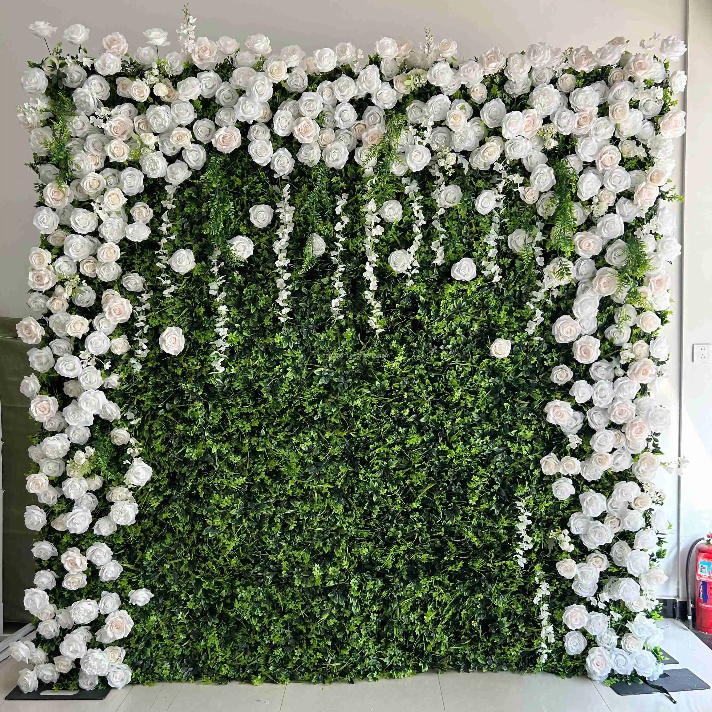 EG-VB021 Custom Fabric Cloth Roll up Photo Booth Greenery Backdrop Wedding Artificial Green Flower Wall Backdrop