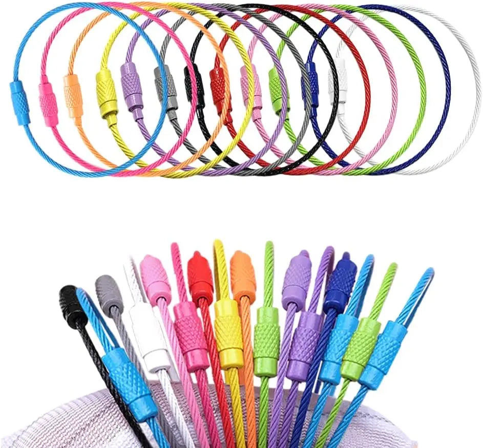 1.5*150mm Stainless Steel Wire Rope Keychain Cable Key Ring Colorful Steel Wire Cable Mix Color