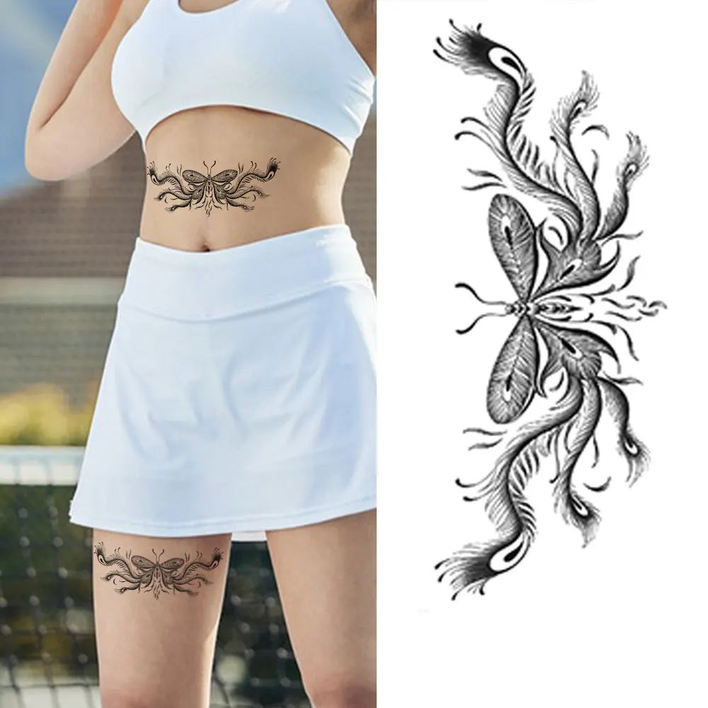 XQB Series Butterfly Sexy Black Flowers Watertight Multi-Function Tattoo Sticker Custom Waterproof Temporary Tattoo Stickers