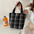 New Portable Japanese Plaid Woolen Cotton Picnic Lunch Food Bag Women Simple Small Tote Korean Style Children Kids Lunch Bag