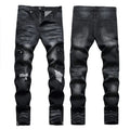 Customize Logo Hip-hop Style Black Tooling Bag Trousers With Zipper at the Hem Water Pressure Cat Mustache Slim-fit Elastic Jean