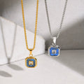 Trendy Halskette Tarish Free Men's Stainless Steel Necklace Zircon Square Pendant 18K Gold Plated Blue Stone Pendant Necklace