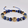 F315 Wholesale CZ Mirco Pave Crown Charm Blue Tiger Eye Stone Beads Handmade Men Women Couples Macrame Bracelet