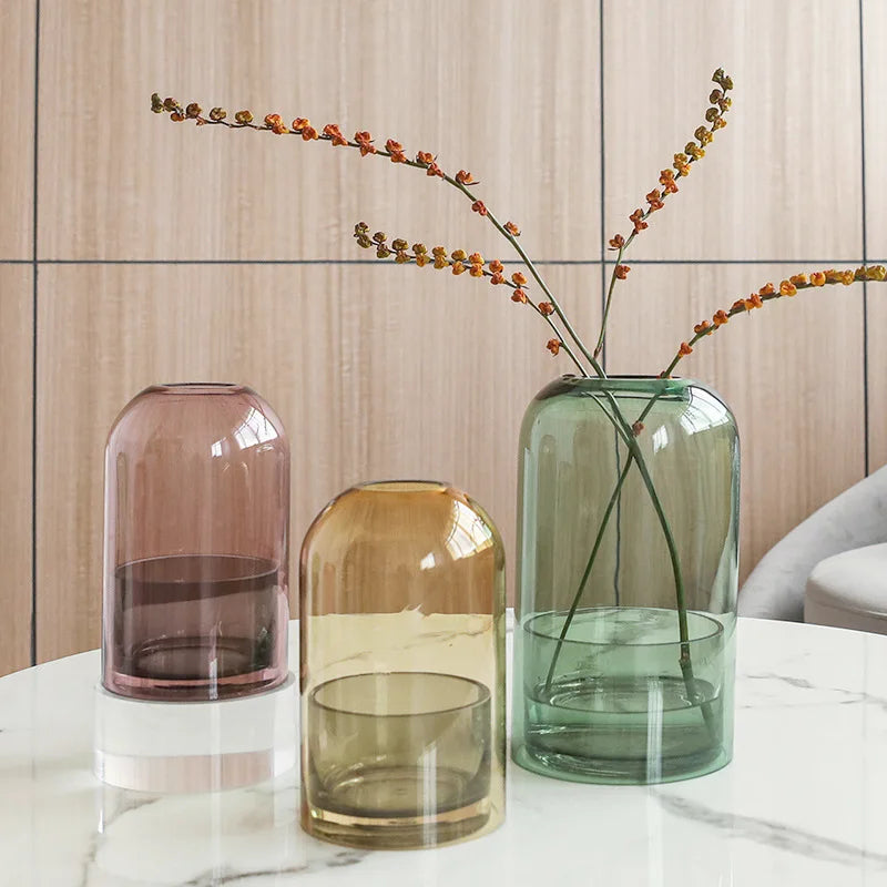 Contemporary Design Glass Cover Candle Holder Transparent Glass Vase Wedding Tabletop Vase Art Shape Flower Arrangement