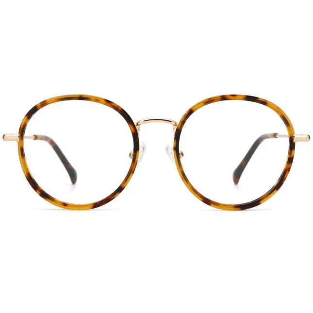 Classic Vintage Round Acetate Metal Optical Eyeglasses Blue Light Blocking Spectacles Frames for Men and Women