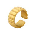 Fashion Fine 18k Gold Plated Striped Ring Stainless Steel Cuff Ring for Women