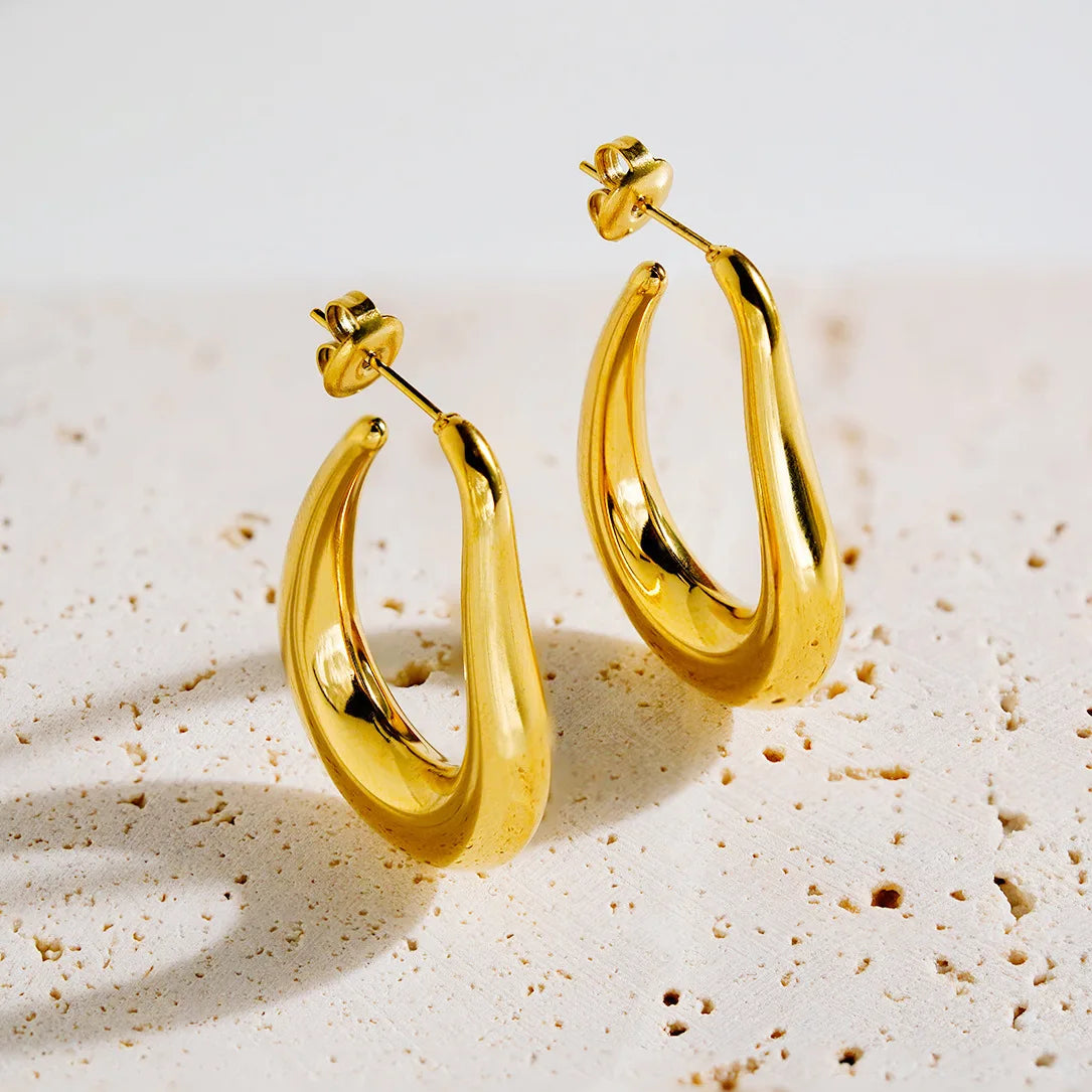 2024 Ins Vintage 18K Gold Plated U Shaped Stud Earrings Women Stainless Steel Geometric Hoop Earrings for Party