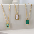 Chris April New Arrivals Autumn and Winter 316l Stainless Steel Gold Plated Sweater Chain  Mosaic Shell Pendant Necklace