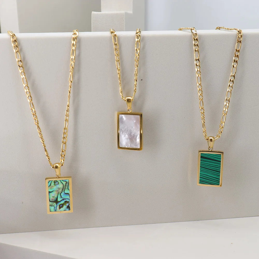 Chris April New Arrivals Autumn and Winter 316l Stainless Steel Gold Plated Sweater Chain  Mosaic Shell Pendant Necklace