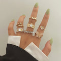7Pcs/Set Ins Fashion Wholesale Ring Set Hug Butterfly Angel Letter Daisy Star Design Custom Adjustable Ring for Women