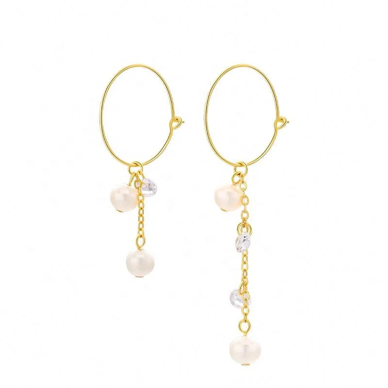 Wholesale 925 Silver Pearl Earrings Jewelry Women 925 Sterling Silver Pearl Drop Silver Hoop Earrings for Women