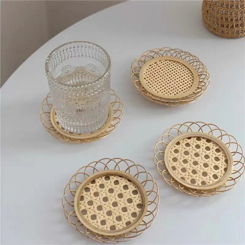 Japanese Style Bamboo Woven Saucer Handmade Bamboo Coaster Cup Holder Pot Pad Tea Mat Rattan Woven Cup Holder Coaster