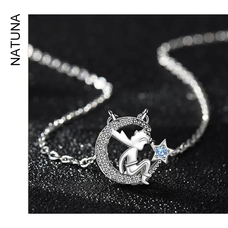 2023 NATUNA 925 Silver Necklace the Little Prince and Rose Necklace Light Luxury Design Chain Factory Custom Jewellery