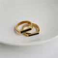 Joolim Jewelry 18K Gold Plated Stainless Steel Enamel D Rings for Women Statement Black Rings MegaBDM