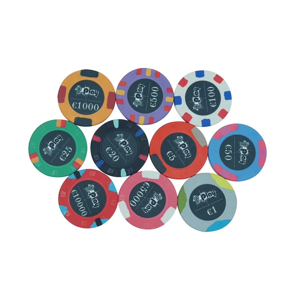 Custom Engrave Poker Chips Euro 10g 39mm 43mm Ceramic Casino Token Private Design No Moq for Caisno Poker Club Game