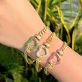 Amazing Brazilian Gold Plated Green Round Cubic Zirconia Crystal Love Heart Shape Chain Charm Bracelet for Women Party Gift