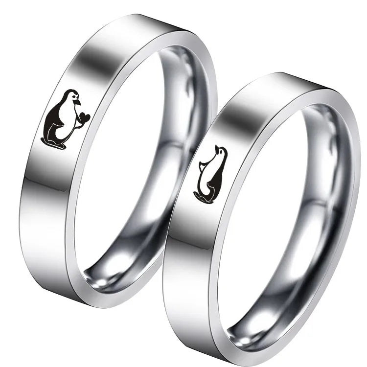 2022 Wholesale Penguin Heart Stainless Steel 4MM Couple Ring  Ring Accessory for Men and Women