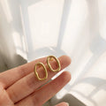 Minimalist Stainless Steel Oval 18K Gold Plated Stud Earrings