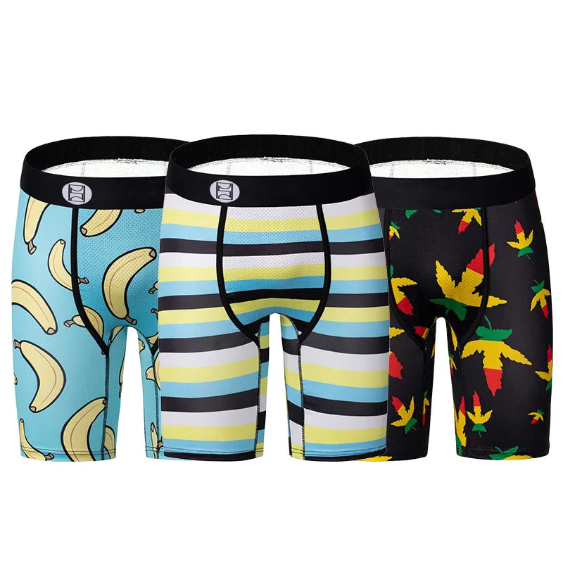 Wholesale Customized Men's Summer Full Printed Long Tube Anti-friction Boxers Underwear Sports Running Breathable Mesh Shorts