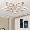 Modern White Flower LED Dimmable Light Low Profile 3-Colors 6-Speeds Timing Ceiling Fan Remote Flush Mount Bedroom Flush Ceiling