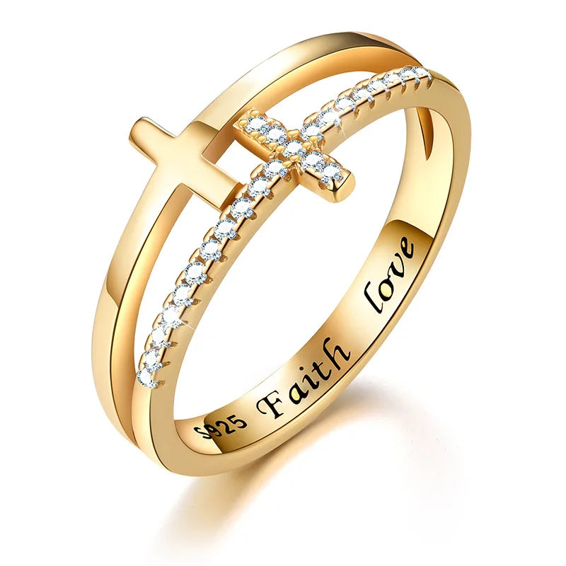 Hainon S925 Sterling Silver Cross Micro-set Zircon Lettering Fashion Simple Ladies Ring