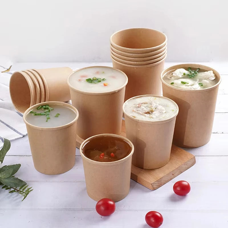 Wholesale Disposable Kraft Square Paper Bowl Bento Boxes Kraft Paper Soup Bowl With Lid For  Fast Food Packing Boxes