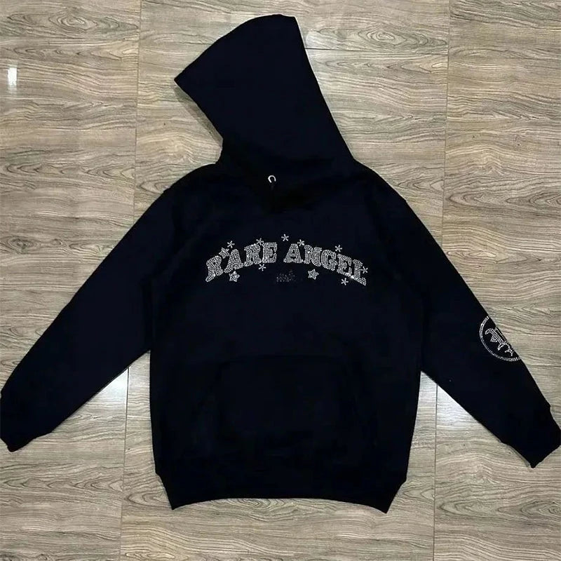 Custom Logo Men Hoodies Rhinestone Pullover French Terry Hoodie Streetwear Oversized Cotton Sequin Hoodie Sweatshirts for Men