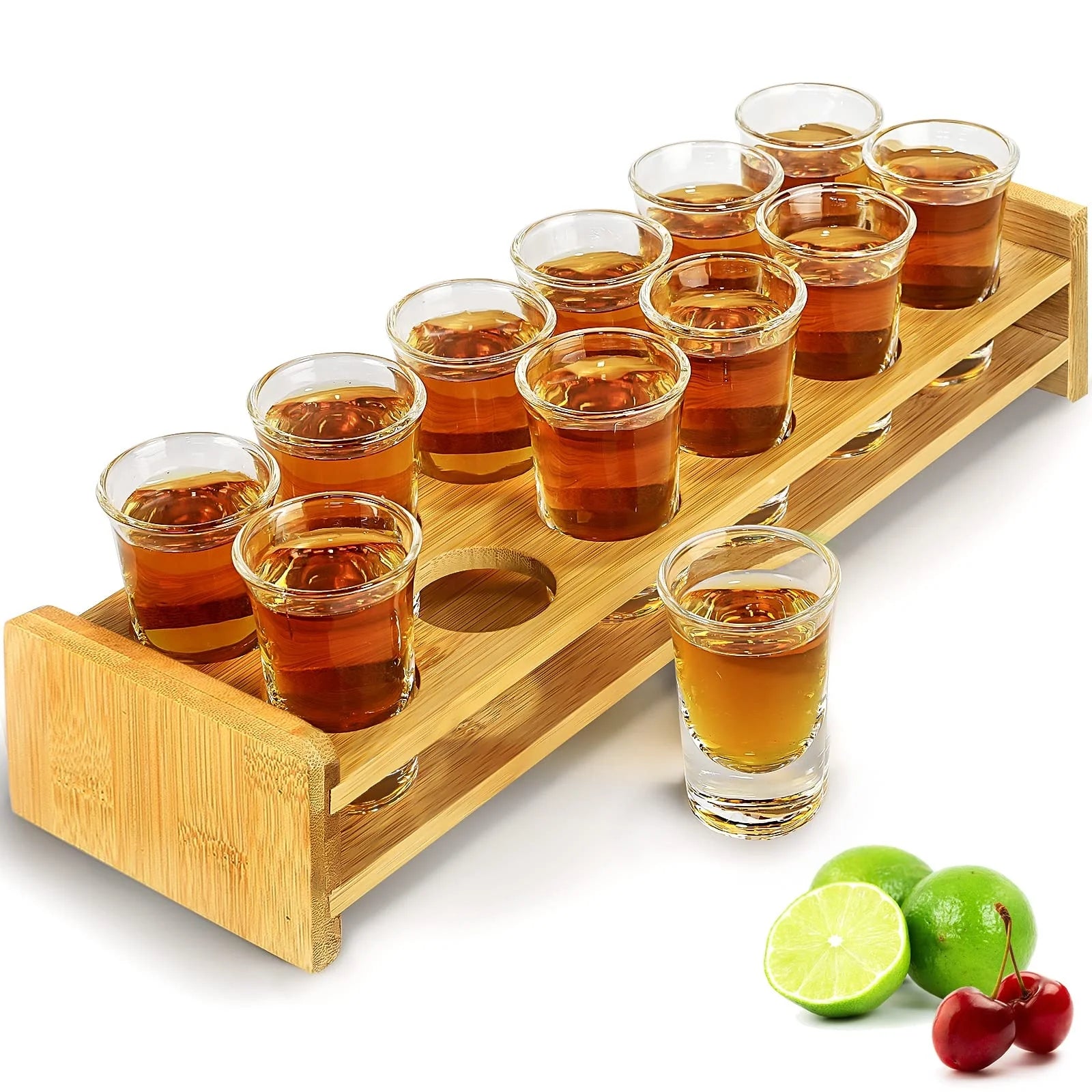 Serving Trays Bamboo Shot Glass Holder Organizer Straight Thick Base Clear Whiskey Tequila Glass Cups