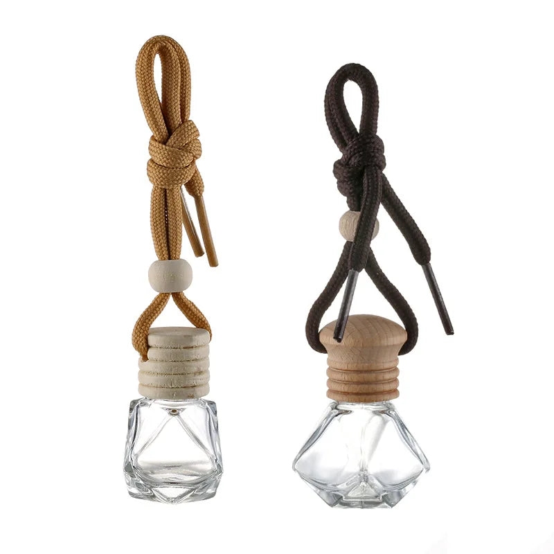 Hanging Aromatherapy Fragrance Pendant Car Air Freshener Diffuser 8ml Round Wooden Cap Empty Glass Car Perfume Bottles