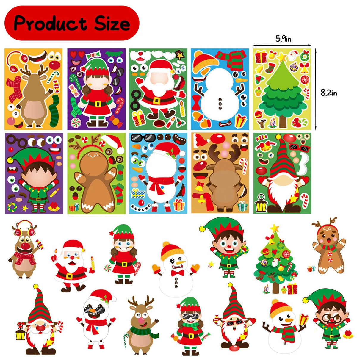KYW Christmas Gift Paper Tags with Gold Strings Santa Snowman Hanging Label Presents Wrapping for Xmas Party Supplies