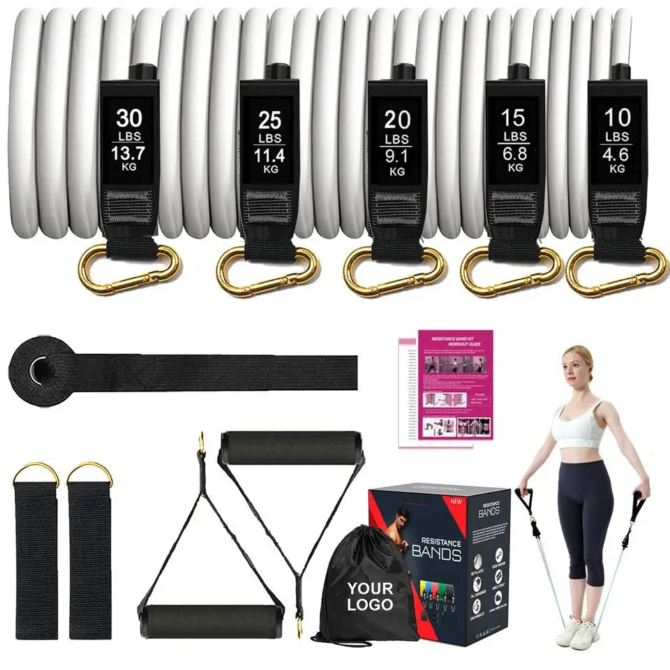 Adjustable 150lb 11pcs Exercise Resistance Tubes Bands Set Door Anchor Handles Home Yoga Pilates Fitness Accessories