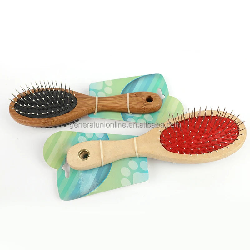 2024 New Wholesale Self-Cleaning Pet Dog Comb Rubber Handheld Brush with Stainless Steel Pin Removes Fur and Hair