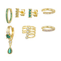 7Pcs Chic 5A Green Zircon Earrings S925 Silver Hypoallergenic Lightweight Perfect for Casual Wear Jewelry Set